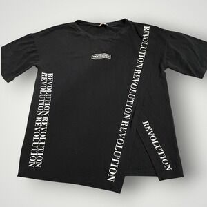 Sogo Italy Revolution Graphic T-Shirt Womens Medium Black Split Hem Streetwear